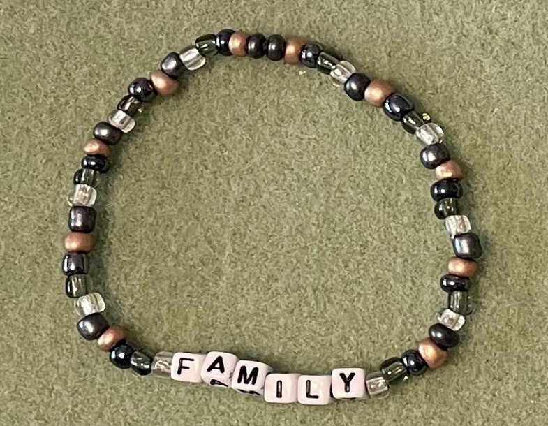 Hand-Crafted Beaded Stretch Bracelet: Word "Family"