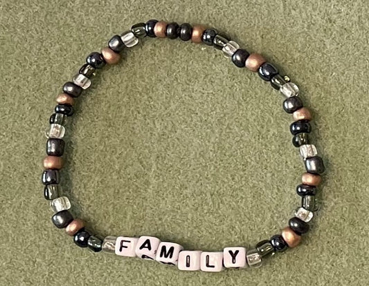 Hand-Crafted Beaded Stretch Bracelet: Word "Family"