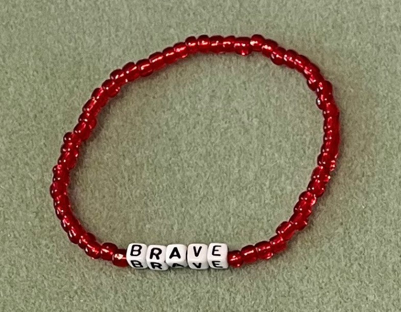 Hand-Crafted Beaded Stretch Bracelet: Word "Brave"