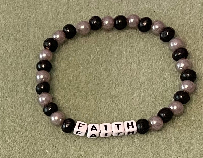 Hand-Crafted Beaded Stretch Bracelet: Word "Faith"