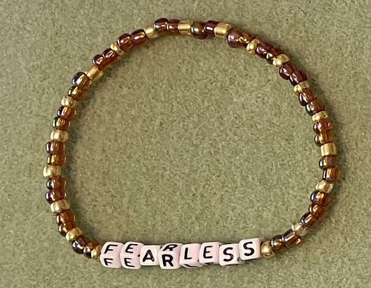 Hand-Crafted Beaded Stretch Bracelet: Word "Fearless"