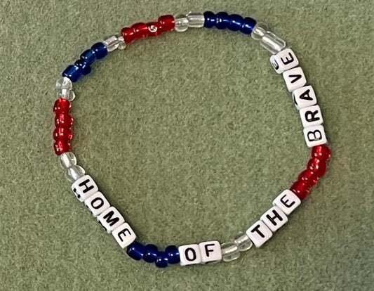 Hand-Crafted Beaded Stretch Bracelet: Word "Home of the Brave"