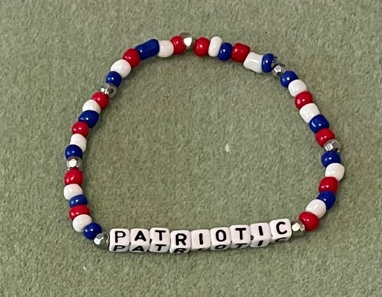 Hand-Crafted Beaded Stretch Bracelet: Word "Patriotic"