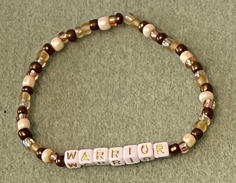 Hand-Crafted Beaded Stretch Bracelet: Word "Warrior"