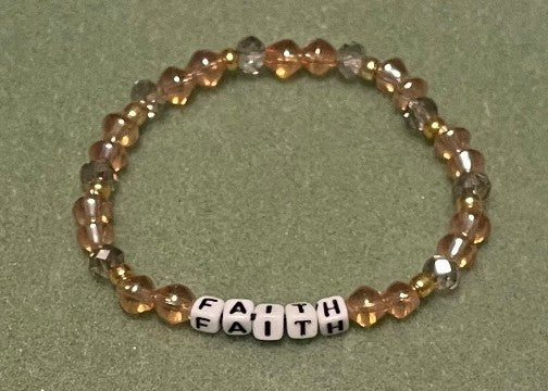 Hand-Crafted Beaded Stretch Bracelet: Word "Faith"