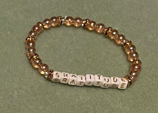 Hand-Crafted Beaded Stretch Bracelet: Word "Gratitude"