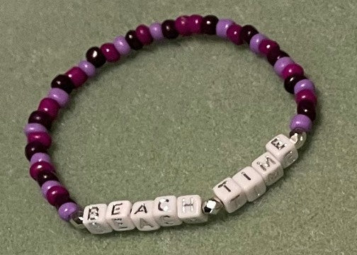 Hand-Crafted Beaded Stretch Bracelet: Word "Beach Time"