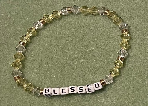 Hand-Crafted Beaded Stretch Bracelet: Word "Blessed"