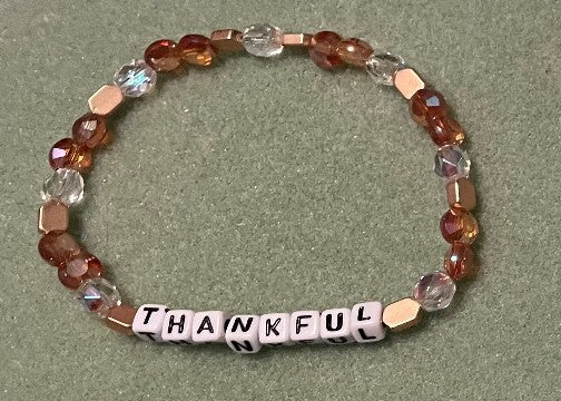 Hand-Crafted Beaded Stretch Bracelet: Word "Thankful"