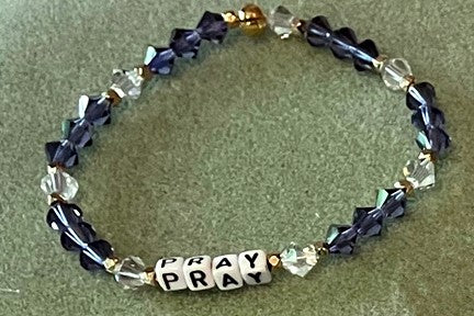 Hand-Crafted Beaded Stretch Bracelet: Word "Pray"