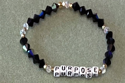 Hand-Crafted Beaded Stretch Bracelet: Word "Purpose"