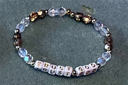 Hand-Crafted Beaded Stretch Bracelet: Word "Trust God"