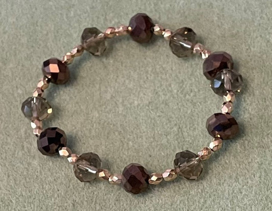 Hand-Crafted Beaded Stretch Bracelet: Colored "Brown-Gold"