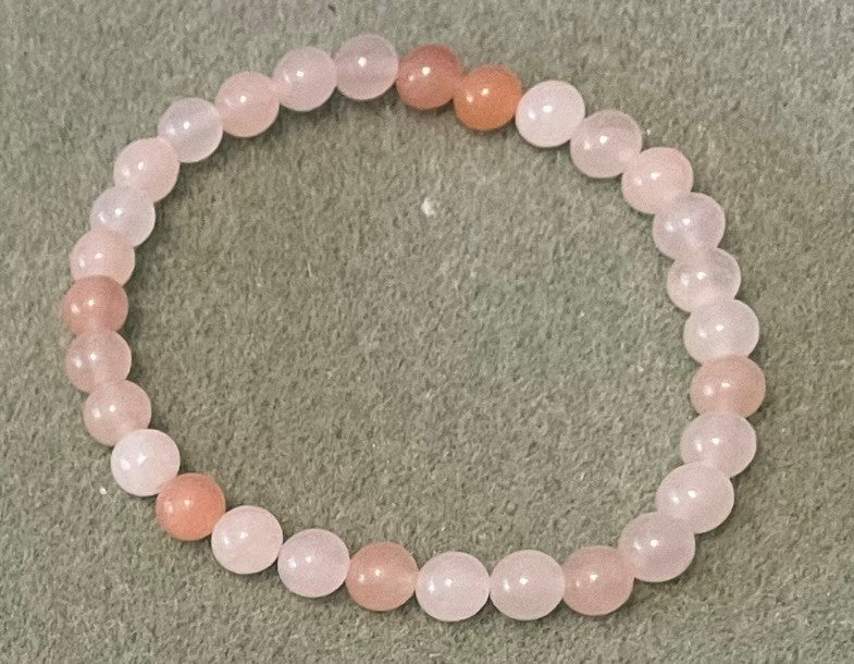 Hand-Crafted Beaded Stretch Bracelet: Colored "Cream-Pale-Pink"