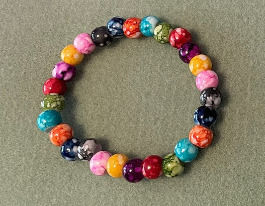 Hand-Crafted Beaded Stretch Bracelet: Colored "Multi-Color-Dark"