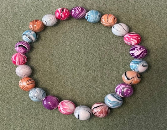 Hand-Crafted Beaded Stretch Bracelet: Colored "Multi-Color-Light"