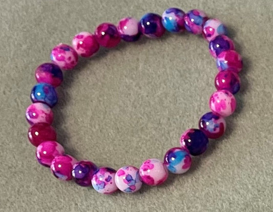 Hand-Crafted Beaded Stretch Bracelet: Colored "Multi-Pink-Blue"