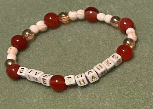 Hand-Crafted Beaded Fall Stretch Bracelet: Word "Give Thanks"