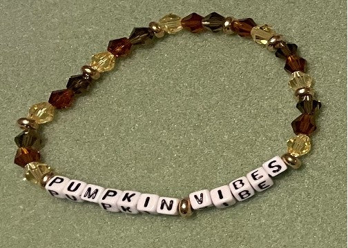 Hand-Crafted Beaded Fall Stretch Bracelet: Word "Pumpkin Vibes"