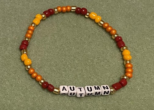 Hand-Crafted Beaded Fall Stretch Bracelet: Word "Autumn"