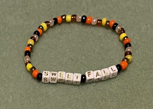 Hand-Crafted Beaded Fall Stretch Bracelet: Word "Sweet Fall"