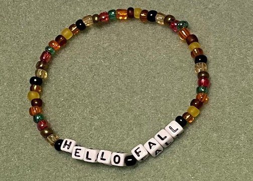 Hand-Crafted Beaded Fall Stretch Bracelet: Word "Hello Fall"