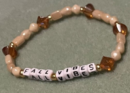 Hand-Crafted Beaded Fall Stretch Bracelet: Word "Fall Vibes"