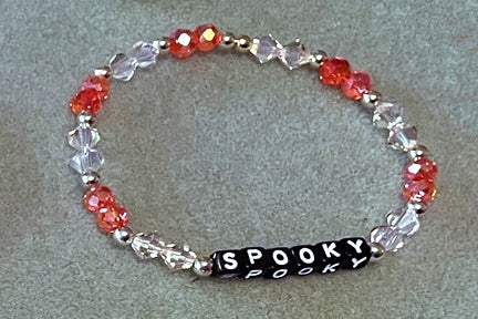 Hand-Crafted Beaded Fall Stretch Bracelet: Word "Spooky"