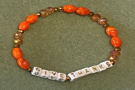 Hand-Crafted Beaded Fall Stretch Bracelet: Word "Give Thanks"